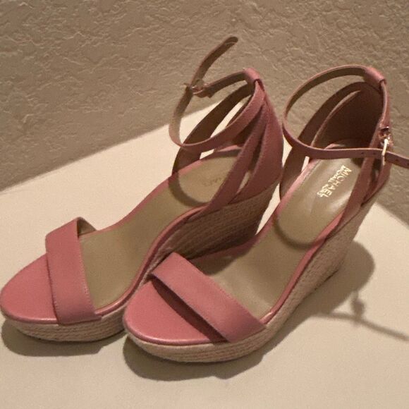 Michael Kors Size 9.5 Kimberly Espadrille Wedge Sandals Pink Preppy Coastal - Picture 11 of 11